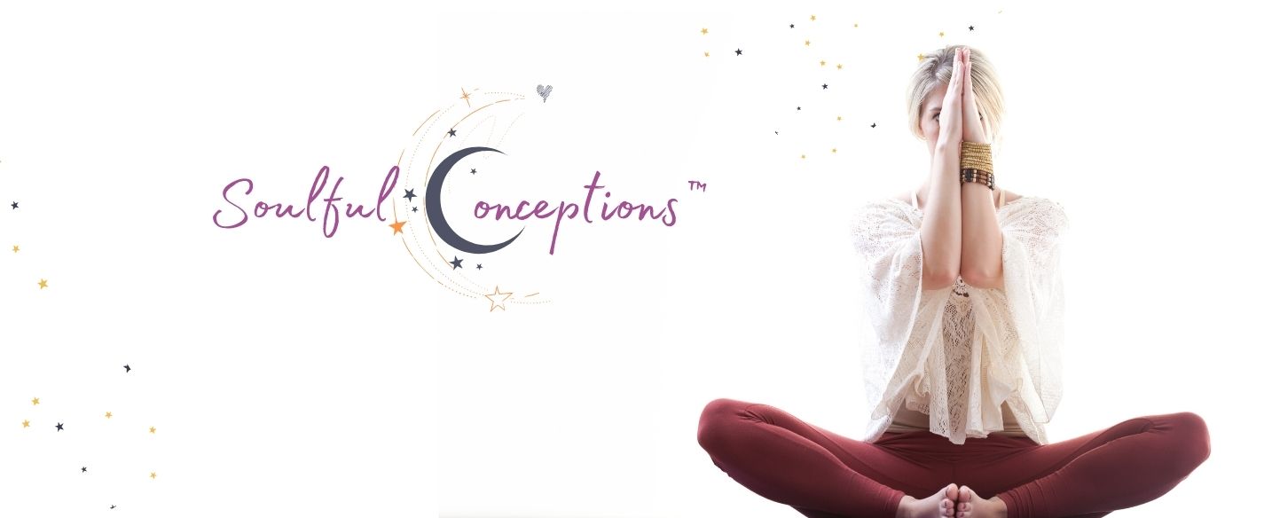 Woman in yoga pose with Soulful Conceptions™ logo